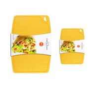 Liflicon Thick Silicone Cutting Boards for Kitchen Silicone Chopping Boards/Mats Set of 2 Extra Large14.6''x10.43'', Mini 9.1”x7.1” Non-slip Deep Drip Juice Groove, Dishwasher Safe-Yellow