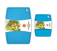 Liflicon Thick Silicone Cutting Boards for Kitchen Silicone Chopping Boards/Mats Set of 2 Extra Large14.6''x10.43'', Mini 9.1”x7.1” Non-slip Deep Drip Juice Groove, Dishwasher Safe-Blue