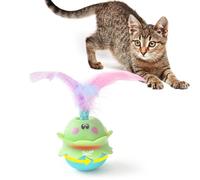 LIFLIX Interactive Automatic Cat Feather Toy, Rotating with LED Lights, Rechargeable Electric Chirping Toys for Indoor Cats, Green and Blue