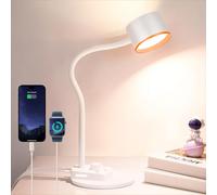 LiFMIRA LED Desk Lamp, 1200LM for Home Office, Fully Dimmable Bedside Reading Lamp with USB C + A Charging Ports, 5 Colors, 12W Gooseneck Lamp, Metal Small Table Lamps for Bedroom Nightstand White