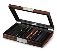Lifomenz Co Wood Pen Organizer Box with Lid and Top Glass Window Display Case