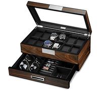 Lifomenz Co Wooden Watch Box Watch Jewelry Box Organizer with Valet Drawer,12 Slot Watch Display Case Holder Large Watch, Accessories Organizer with Real Glass Window Top Walnut
