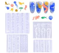 LIFOOST 4pcs Ocean Silicone Nail Art Molds, 3D Octopus, Starfish, Seashell, Jellyfish Nail Charms Molds Clear Modeling Templates Silicone Beach Nails Pattern Tools for Manicure Design
