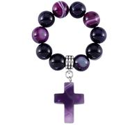 liforlove Pocket Rosary Confirmation Gifts Finger Rosary First Communion Gifts Natural purple agate Beads Cross Mini Rosary, M, Zinc, no gemstone