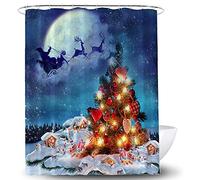 Lifreer 1PC Christmas Shower Curtain Christmas Theme Pattern Blue Bath Curtain Waterproof Polyester Shower Curtain with Hooks for Christmas Bathroom Decor（70 * 9 * 70 * 9inches