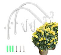 Lifreer 2 Pack 12 Inch Wall Hanging Hooks Heavy Duty Iron Wall Hanging Basket Brackets Plant Hooks with 2PCS Hang Chains for Hang Bird Feeders Wind Chime Lantern (White-12inches)