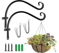 Lifreer 2 Pack 16 Inch Wall Hanging Hooks Heavy Duty Iron Wall Hanging Basket Brackets Plant Hooks with 2PCS Hang Chains for Hang Bird Feeders Wind Chime Lantern (Black-16inches)