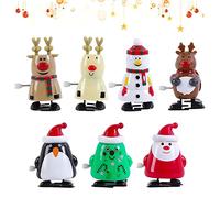 Lifreer 7Pcs Christmas Wind Up Products Snowman Elk Xmas Tree Santa Claus Penguin Clockwork for Novelty, Christmas Cracker Fillers, Xmas Eve Box Fillers