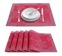 Lifreer 8Pcs Christmas Placemats Sets Christmas Placemats with Snowflake Patterns PVC Christmas Table Mats for Christmas Holiday Table Decorations (17.7x11.8Inches/ Red Snowflake)