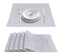 Lifreer 8Pcs Christmas Placemats Sets with Elk, Tree, Snowflake Patterns PVC Table Mats for Christmas Holiday Table Decorations (17.7x11.8Inches/ Gray Elk), 45 x 30 cm
