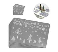 Lifreer Christmas Placemats Cushions Cup Coasters Christmas Tree Pattern Placemats Grey Table Mats Waterproof Non-slip Heat Resistant Placemats for Christmas Decoration 12pcs