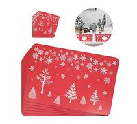 Lifreer Christmas Placemats, Waterproof Non-slip Nonstick Heat Resistant Placemats, Cushions Cup Coasters Dining Table Mats Placemats for Christmas Decoration 12pcs Red