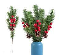 Lifreer Christmas Tree Picks, 5Pcs Artificial Pine Tree Branches with Red Berries Stems Pine Cones Extended Artificial Pines Picks for Christmas Xmas Flower Arrangements Wreaths Decor
