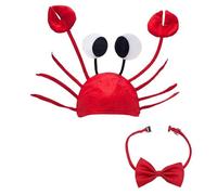 Lifreer Crab Hat, Adjustable Red Crab Hat Costume Fancy Hats + Red Wine Bow Tie, Crabs Costume Party Cap Funny Animal Fancy Dress Hats for Halloween Christmas Easter Party Decoration Adult Boys Girls