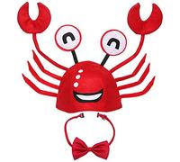 Lifreer Crab Hat Red Crab Headband Adjustable Funny Animal Fancy Dress Hats + Red Wine Bow Tie for Halloween Christmas Cosplay Party Costume