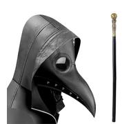 Lifreer Halloween Cosplay Costume, Plague Doctor Mask PU Bird Beak Steampunk Masks with Scepter Handheld Cane Halloween Party Masquerade Costume Props