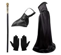 Lifreer Halloween Plague Doctor Mask，Halloween Costume Props，Plague Doctor Costume，Steampunk Halloween Mask，Long Nose Bird Beak Mask w/ Gloves，Hooded Cloak Halloween Cosplay Party Men Women，Black D