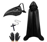 Lifreer Long Nose Beak Mask, Halloween Plague Doctor Mask, Plague Doctor Costume, Halloween Beak Mask with Cloak, Steampunk Halloween Mask Costume Props for Halloween Cosplay Party, Black G