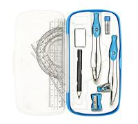 Lifreer Math Compass for Geometry Set,10 Pcs Student Geometry Box Includes Storage Box, Rulers, Protractor, Compass, Eraser, Sharpener, Lead Refills, Pencil for Drafting and Drawings（Blue）