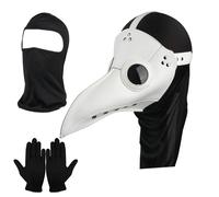 Lifreer Plague Doctor Bird Mask White Long Nose Bird Beak Steampunk Cosplay Mask Costume Props and Black Gloves, Full Face Mask for Halloween Costume Props Festival Party Dress Up
