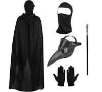 Lifreer Plague Doctor Costume Set, Plague Doctor Mask Long Nose Bird Beak Steampunk Masks for Halloween Party Costume Accessories Cosplay Party (Black)