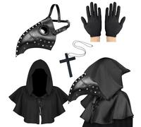 Lifreer Plague Doctor Mask, Halloween Costume for Men, Steampunk Bird Mask for Adults With Gloves & Hooded Cloak Cape - Black Gothic Attire