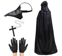 Lifreer Plague Doctor Mask, Halloween Costume for Men, Steampunk Bird Mask for Adults With Gloves & Hooded Cloak Cape, Gothic Props