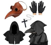Lifreer Plague Doctor Mask, Halloween Costume for Men, Steampunk Bird Mask for Adults With Gloves & Hooded Cloak Cape - Gothic Props