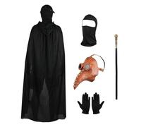 Lifreer Plague Doctor Mask Long Nose Bird Beak Mask with Black Gloves, Hooded Cloak, Full Face Masks, Cane Halloween Cosplay Party Props Costume
