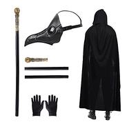 Lifreer Plague Doctors Mask Long Nose Bird Beak Steampunk Mask Halloween Mask Gothic Retro Leather Bird Mask with Hooded Cloak, Gloves, Cane for Halloween Party Cosplay Masquerade (Style-A), Black