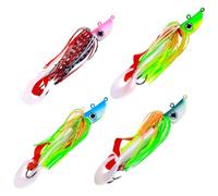 LiFschal 4 - Piece Set of Luminous Lead Head Jigs - Ideal for Sea Fishing, with Colorful Soft Squid Skirts & Grub Tails,2.12oz (60g)