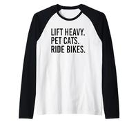 Lift Heavy Pet Cats Ride Bikes Gym Workout Motorcycle Raglan Baseball Tee