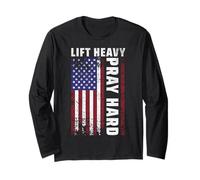 Lift Heavy Pray Hard American Flag Christian Gym Meme Long Sleeve T-Shirt