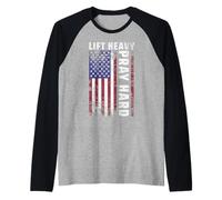 Lift Heavy Pray Hard American Flag Christian Gym Meme Raglan Baseball Tee