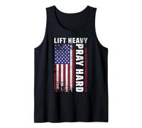 Lift Heavy Pray Hard American Flag Christian Gym Meme Tank Top
