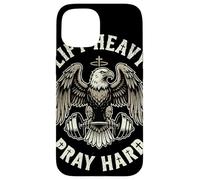Lift Heavy Pray Hard Bald Eagle Christian Barbell Gym Case for iPhone 15
