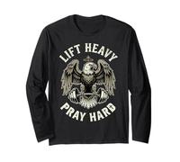 Lift Heavy Pray Hard Bald Eagle Christian Barbell Gym Long Sleeve T-Shirt