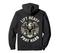 Lift Heavy Pray Hard Bald Eagle Christian Barbell Gym Pullover Hoodie