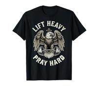 Lift Heavy Pray Hard Bald Eagle Christian Barbell Gym T-Shirt