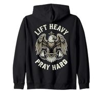Lift Heavy Pray Hard Bald Eagle Christian Barbell Gym Zip Hoodie
