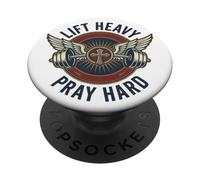 Lift Heavy Pray Hard Barbell Weightlifting Gym Christian Men PopSockets Adhesive PopGrip
