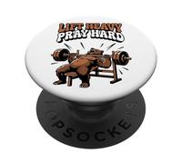 Lift Heavy Pray Hard Bear Weightlifting Gym Christian Men PopSockets Adhesive PopGrip