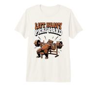 Lift Heavy Pray Hard Bear Weightlifting Gym Christian Men Premium T-Shirt