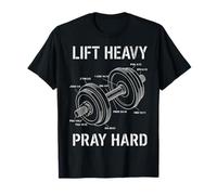 Lift Heavy Pray Hard Bible Verse Dumbbell Anatomy T-Shirt
