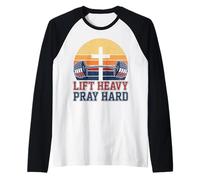 Lift Heavy Pray Hard Christian Gym Bodybuilding Cross Flag Raglan Baseball Tee