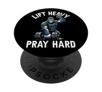 Lift Heavy Pray Hard Gorilla Weightlifting Gym Christian Men PopSockets Adhesive PopGrip