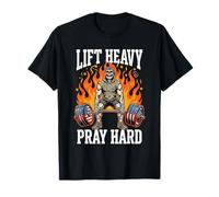 Lift Heavy Pray Hard Skeleton Deadlift USA Flag Gym T-Shirt