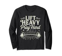 Lift Heavy Pray Hard Vintage Barbell Gym Motivation Long Sleeve T-Shirt
