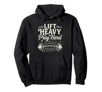 Lift Heavy Pray Hard Vintage Barbell Gym Motivation Pullover Hoodie