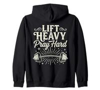 Lift Heavy Pray Hard Vintage Barbell Gym Motivation Zip Hoodie
